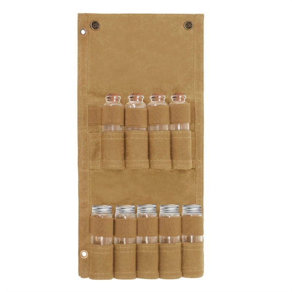 Bärbar kryddpåse, kryddförvaringsväska i canvas, kryddflaskhållare med minikryddflaska, kryddbehållare set för utomhuscamping BBQ picknick - Khaki