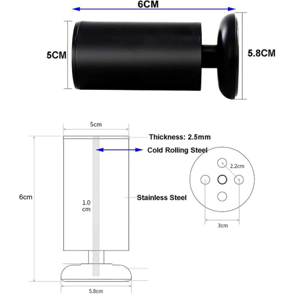 Set of 4 Adjustable Furniture Legs Black Stainless Steel Table Le