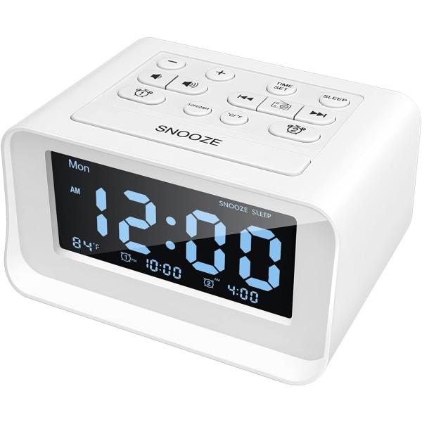 Klokkeradio med doble alarmer, digital vekkerklokke med 2 USB Char