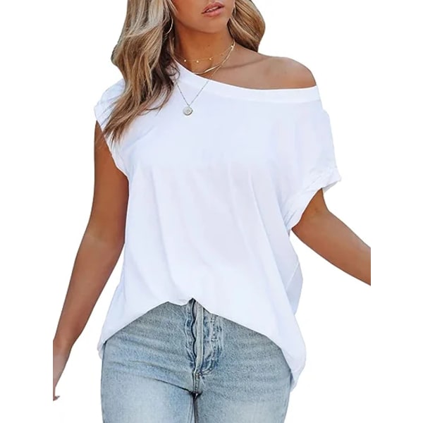Casual , kortärmad, överdimensionerad t-shirt för kvinnor, utanför axeln