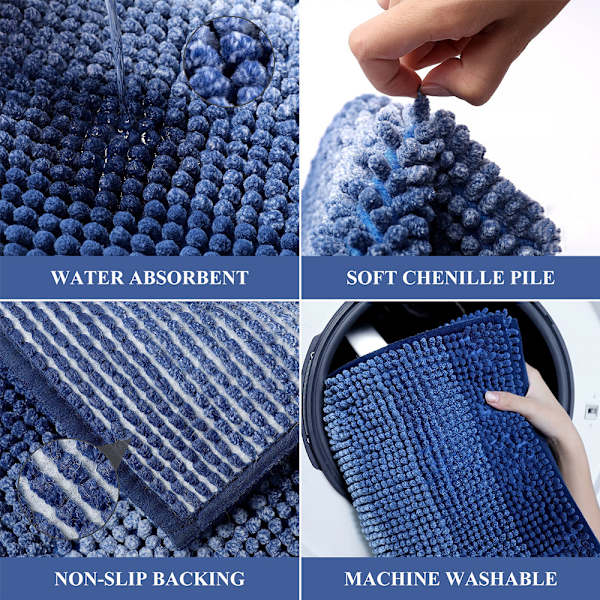 Halkskyddad badrumsmatta, mjuk chenillemikrofiber badrumsmatta, absorberande