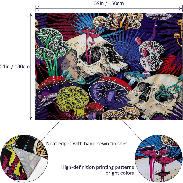 Halloween Väggbonad Skelett Bonad Svampskog Väggbonad Psykedelisk Hippie Färg Bonad Sovrum Vardagsrum Dekoration, 130*150CM