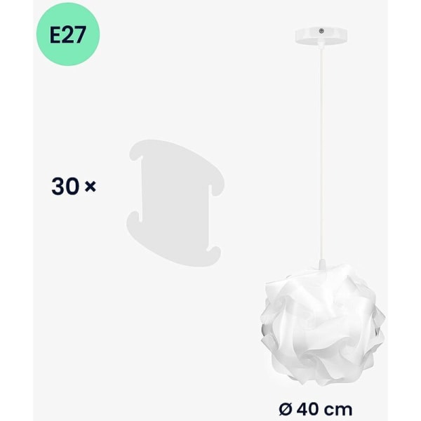 XL lampeskærm puslespil lampe - IQ armatur 30 stk 15 designs hvid l