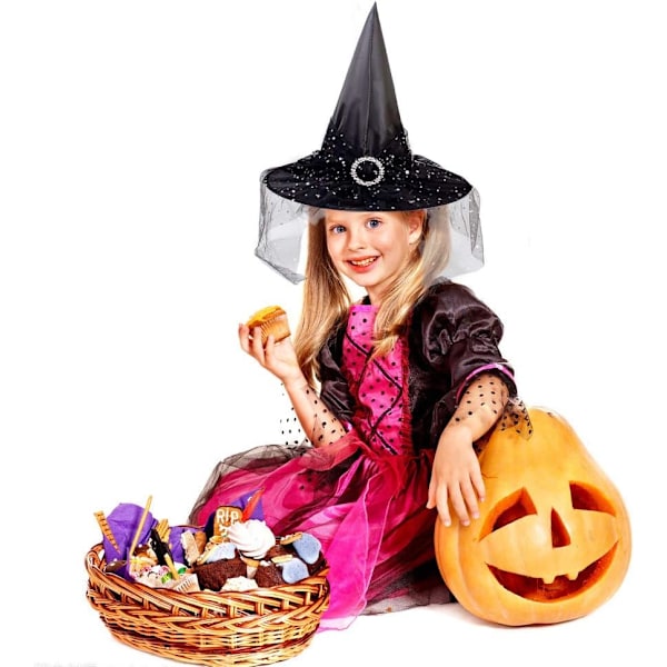 2 stk. Halloween heksehat kostume cosplay hat med stilfuldt mesh kryds rekvisitter