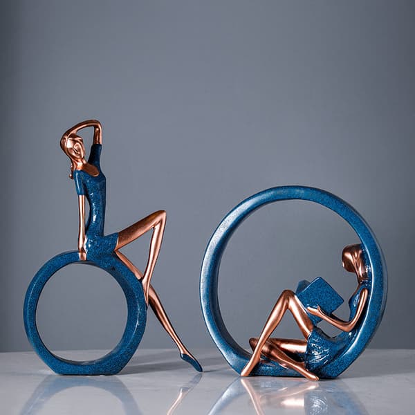 2 st Yoga flicka figurin läsande flicka staty prydnad för kontor D