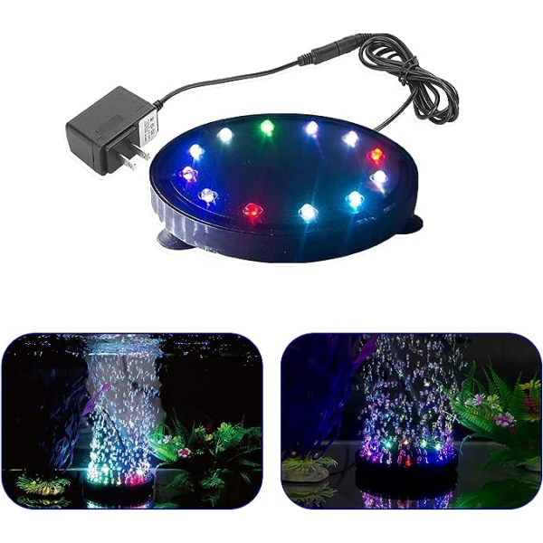 LED Aquarium Air Bubble Light, flerfärgad rund fisktanksluft