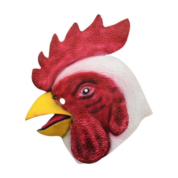 Chicken mask, White, Full head mask, latex