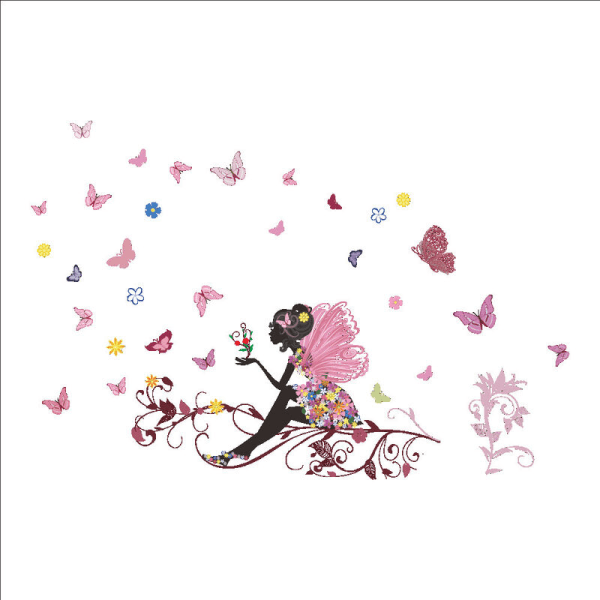 Romantisk dansande flicka Flower Fairy Butterfly Avtagbar Wall Stick