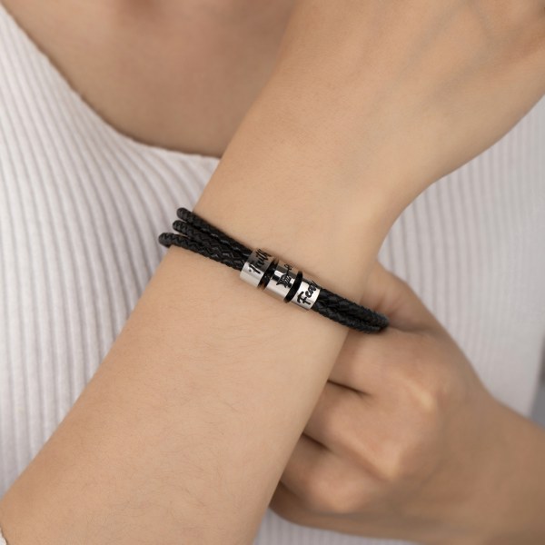 Rostfritt stål herr läder personlighet armband flätat rep pärlat armband present till pojkvän far