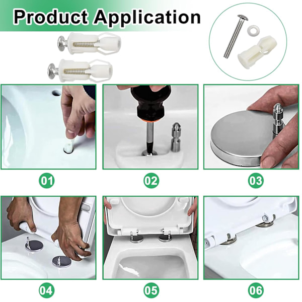 Universell toalettsitsfästesats - 4 kraftiga fästskruvar, rostfritt stål
