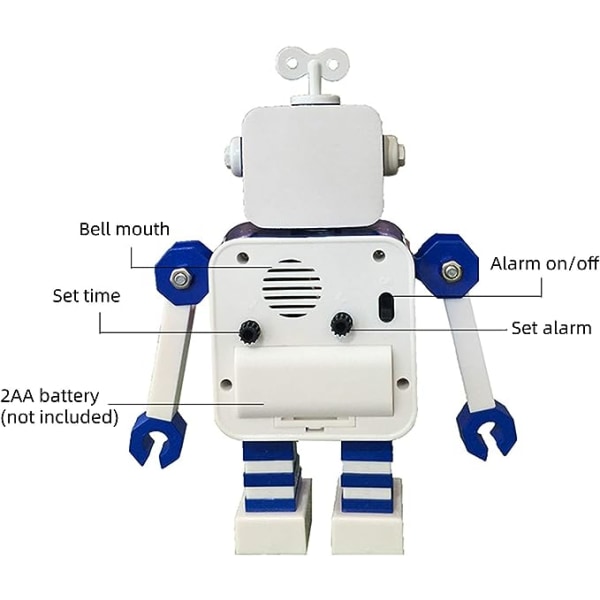 Robot Vekkerklokke, Rustfritt Stål Stille Vekkerklokke med Blinkende Lys-u