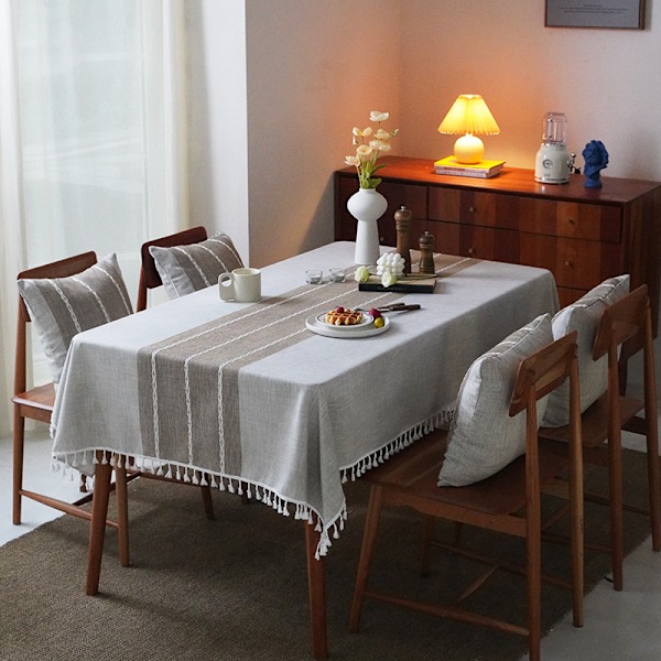 Bomulls- och linneduk broderad hem tebord tofs spets picknick t