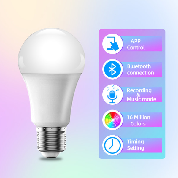 Smart LED-pærelampe Bluetooth-lyspære RGBCW Femveis fargerik