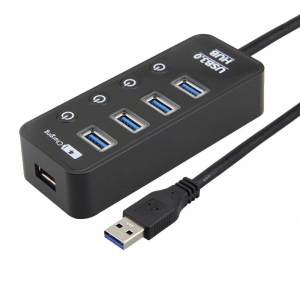 Powered USB 3.0 Hub, 4 Port Power Strip USB Hub med individuell O