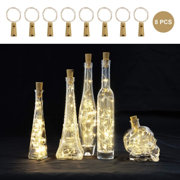 8-pack med flasklampor, 2m 20 LED-korklampor för vinflaskor