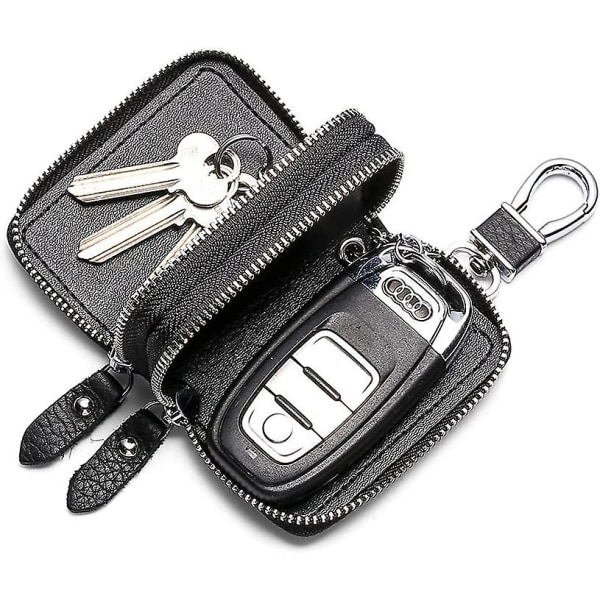 Multifunktionel dobbelt lynlås bilnøgletaske okselæder læder nøgle Cas
