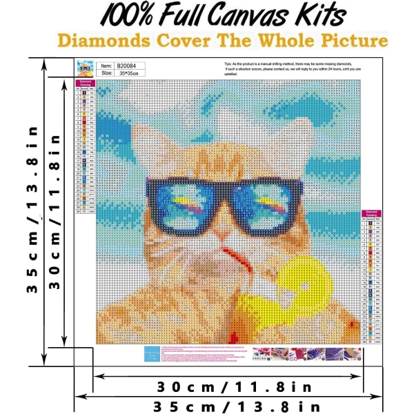 Cat Diamond Painting Summer,Sunglasses Diamond Art Beach Cat,Kitt