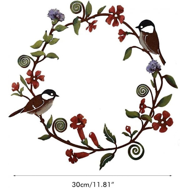 Blomsterkrans, Blommor Fågel Metall Hängande Väggkonst Dekoration för Entrédörr