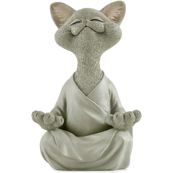 Snygg Buddha Cat Figurine, Meditation Yoga Collectible, Grå
