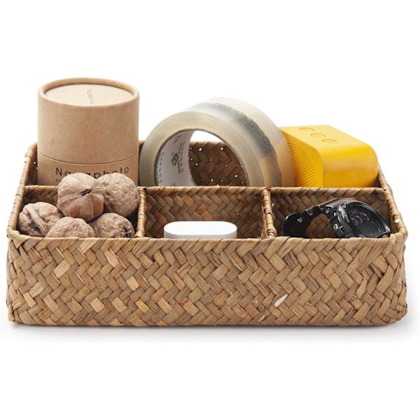 Rattan te-påshållare, kaffe/sockerpåseorganisatör, vävd delad