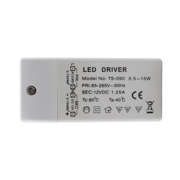 LED-lampa Transformator Drivrutin 220-240V Inmatning: DC 12V 1.25A DC 15W