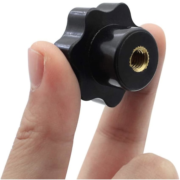 12 st svarta stjärnformade plastspännknappar M6 diameter inre gänga