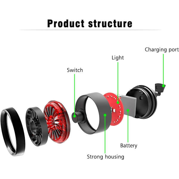 Smart cykel baglygte bremsesensor USB genopladelig baglygte 5 belysningstilstande