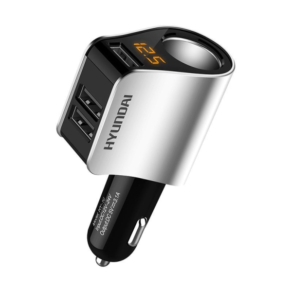 Ny Mini USB Multi-Lighter USB-laddare - 3 USB - 5V /3.6A - Voltmeterfunktion LED-display Batteri - Universell kompatibilitet (3usb) Silver