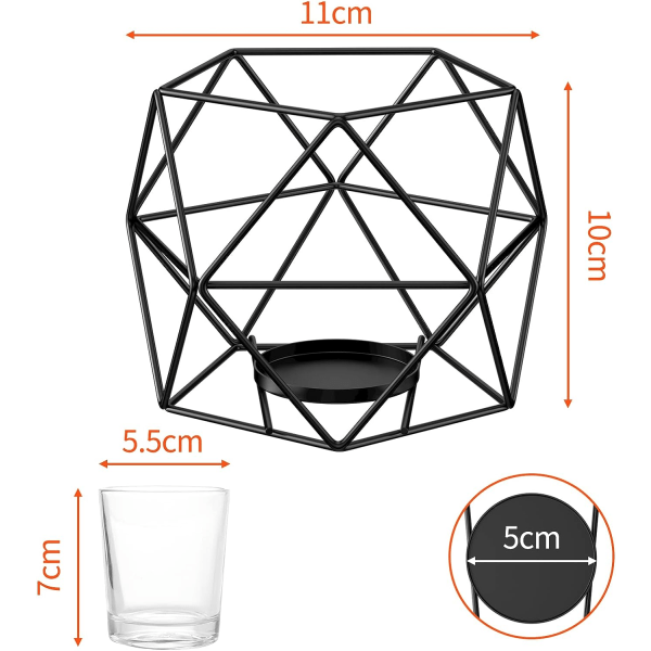 Set of 2 Geometric Metal Candle Holders, Black Candle Holder, Vin