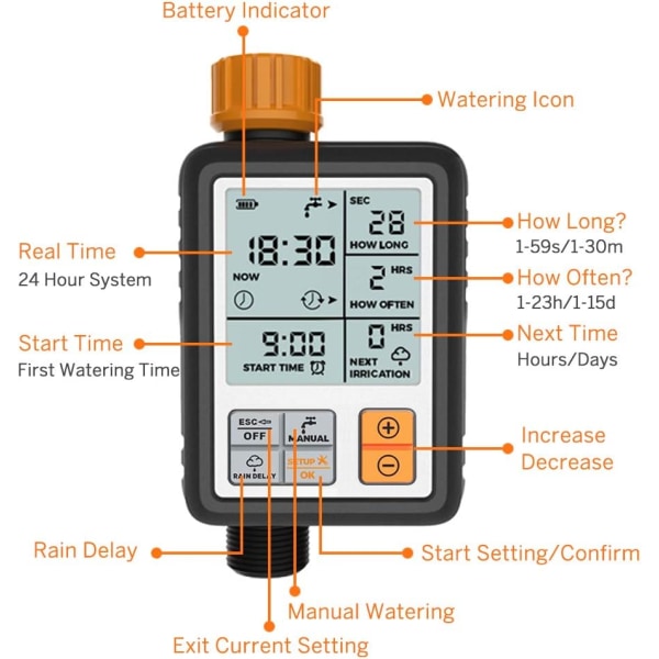 Vanning Timer Digital Programmerbar Hagekran Automatisk Slange