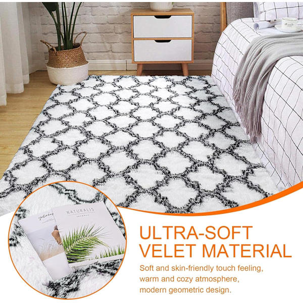 Hemdekormatta, lång lurvig matta halkfri matta för vardagsrum sovrumssoffa golvmatta, supermjuk, (vit lykta, 60 * 120CM)