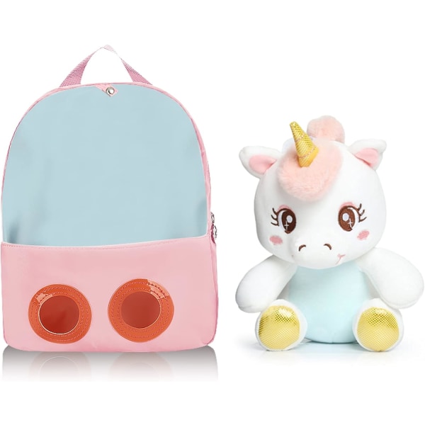 Enhörningsryggsäck för små flickor - Barnryggsäck med leksaker, liten plyschryggsäck med söt enhörningsfyllning för flickor i åldern 3-6 år, rosa
