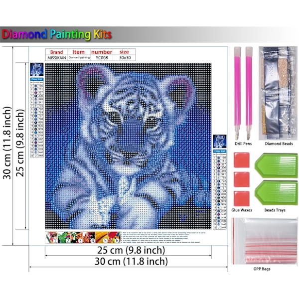 Diamantmålning Tiger Fjäril, DIY 5D Djur Diamantkonst Målning