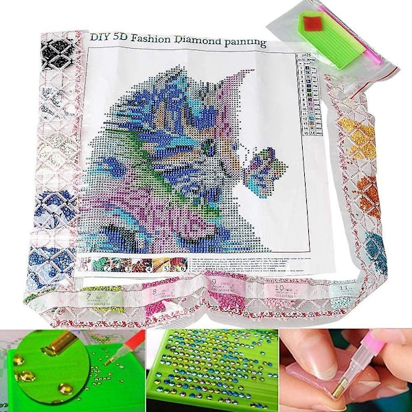 Diy 5d Diamantmålningssats, Diamantmålningssats Diamantbroderisats Med Färgglad Katt Diamantbroderisats För Hemväggsdekoration