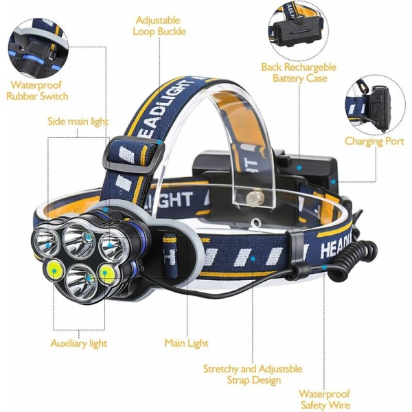 Super Bright Headlamp, Rechargeable LED Torch Headlamp with 6 LED