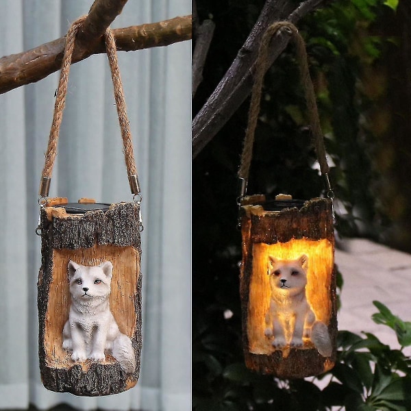 Trädgård Fox Figurines Solar Lights Outdoor Dekorativ Harts LED Li