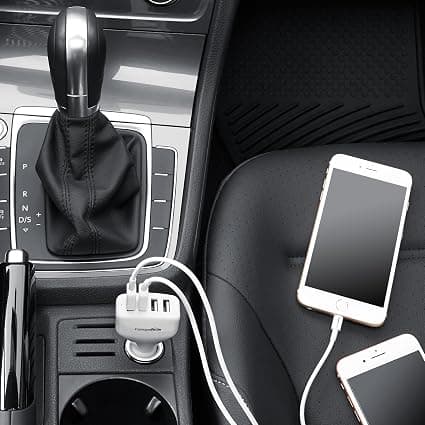 4-portars USB-billaddare för Apple- och Android-enheter, vit