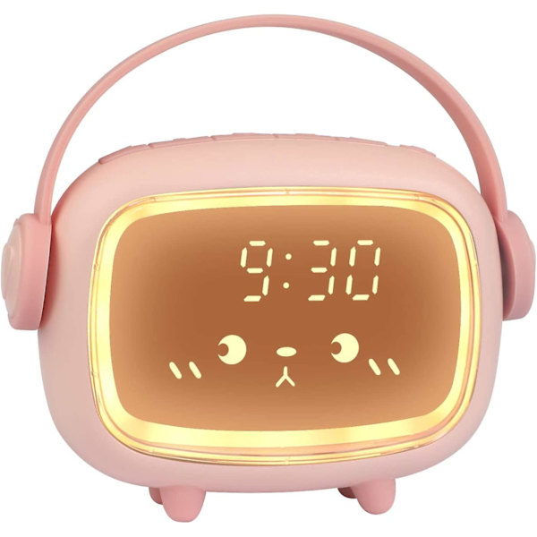 Digital väckarklocka för barn med soluppgångssimulator, Time Angel LED-väckarklocka för sovrum med väckningsljus och laddningsbar sänglampa (rosa)