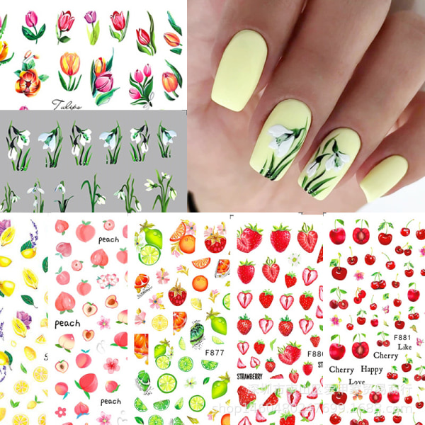 10 ark Cute Fruit Nail Art Stickers Selvklæbende Stickers Str