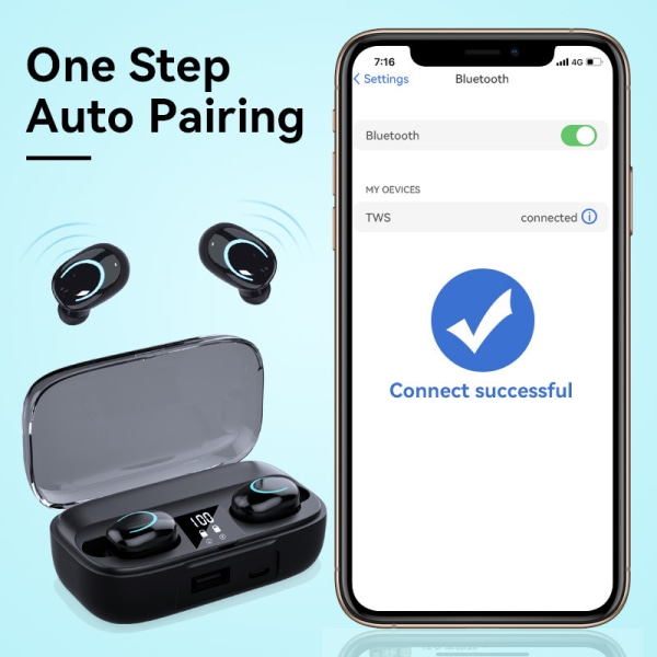 Bluetooth-headset 5.2 Touch Bluetooth-headset svart
