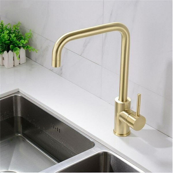 Square Head Gooseneck Kitchen Faucet with 304-Grade Stainless Steel Constru