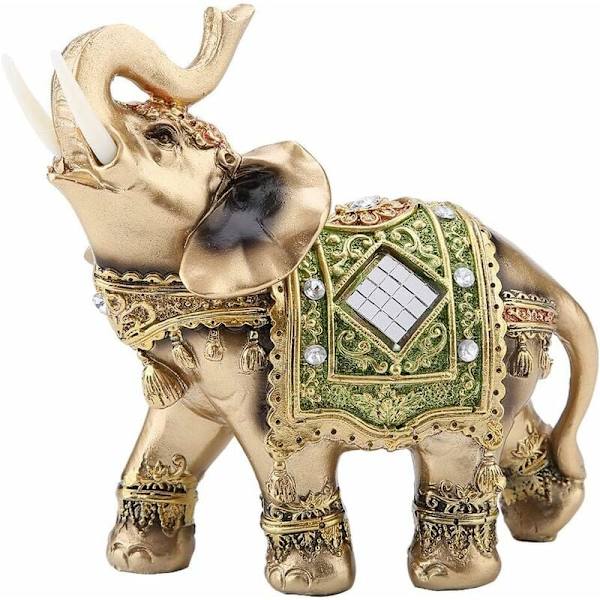 Elefantdekoration, Feng Shui elefantstaty skulptur, elefantfigur för hemmakontorsdekoration lyckobringande gåva (9X4,5X9,5cm)