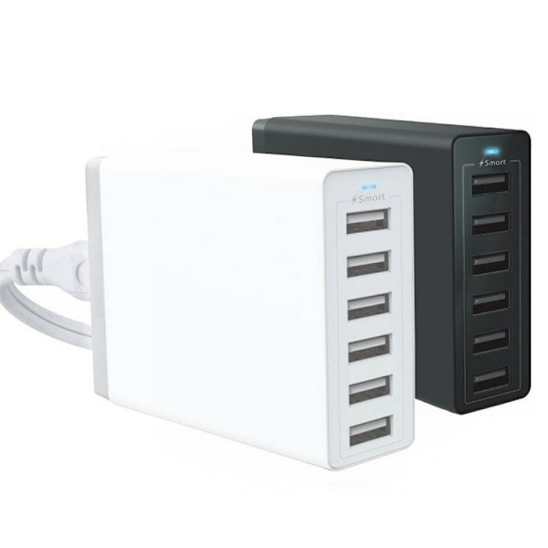 Hemladdare, 6-portars multi USB-laddare, 50W strömadapter kompatibel