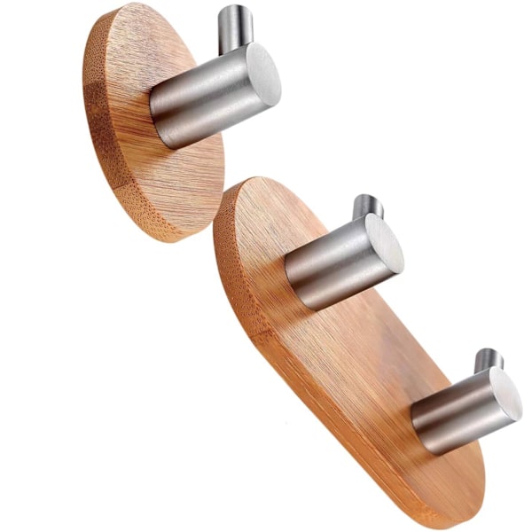 2 pieces of strong adhesive bamboo and stainless steel hooks without marks