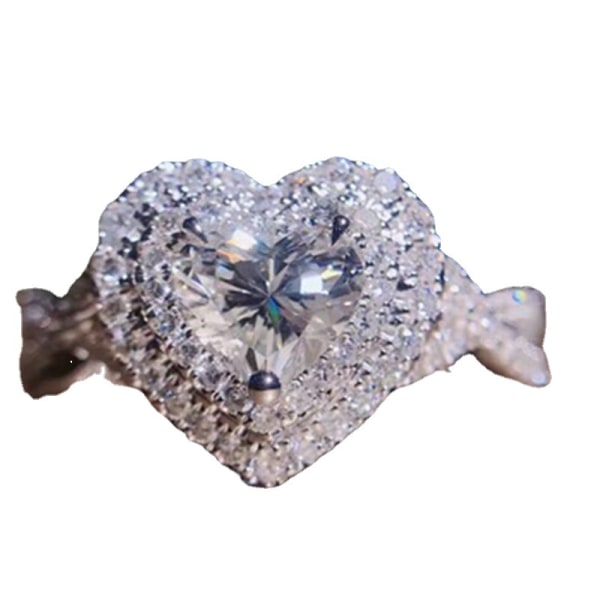 Heart Cut Cubic Zircon Bröllopssmycken Silver Pläterad Ring Women,S