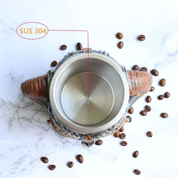 Viking Warrior Skull Mugg med rostfritt stål foder Aries Skelett Ölmugg
