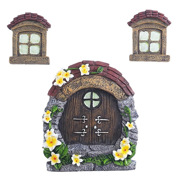 3st Fairy House Dörrfönster Miniatyrfigur för heminredning
