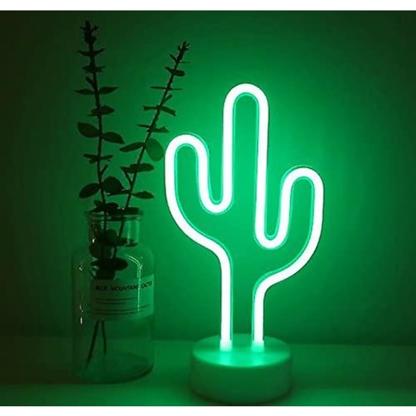 Nattlampe med neonskilt fra kaktus med dekorativ stativ