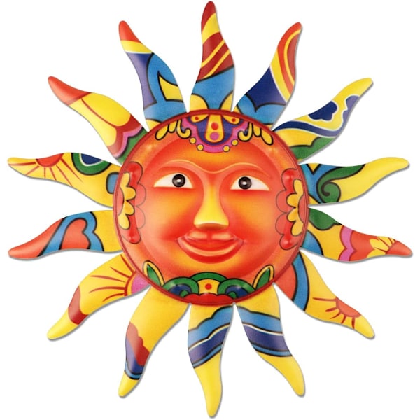 Metall Sol Väggkonst Dekor Metall Färgglad Sol Ansikte för Vardagsrum Sovrum Ho