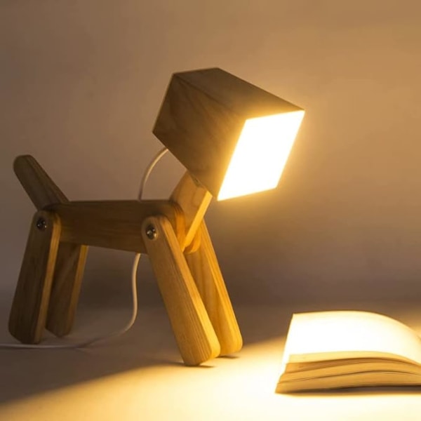 Fun Unique Dog Table Lamp Dimmable Touch Sensor, Adjustable Woode